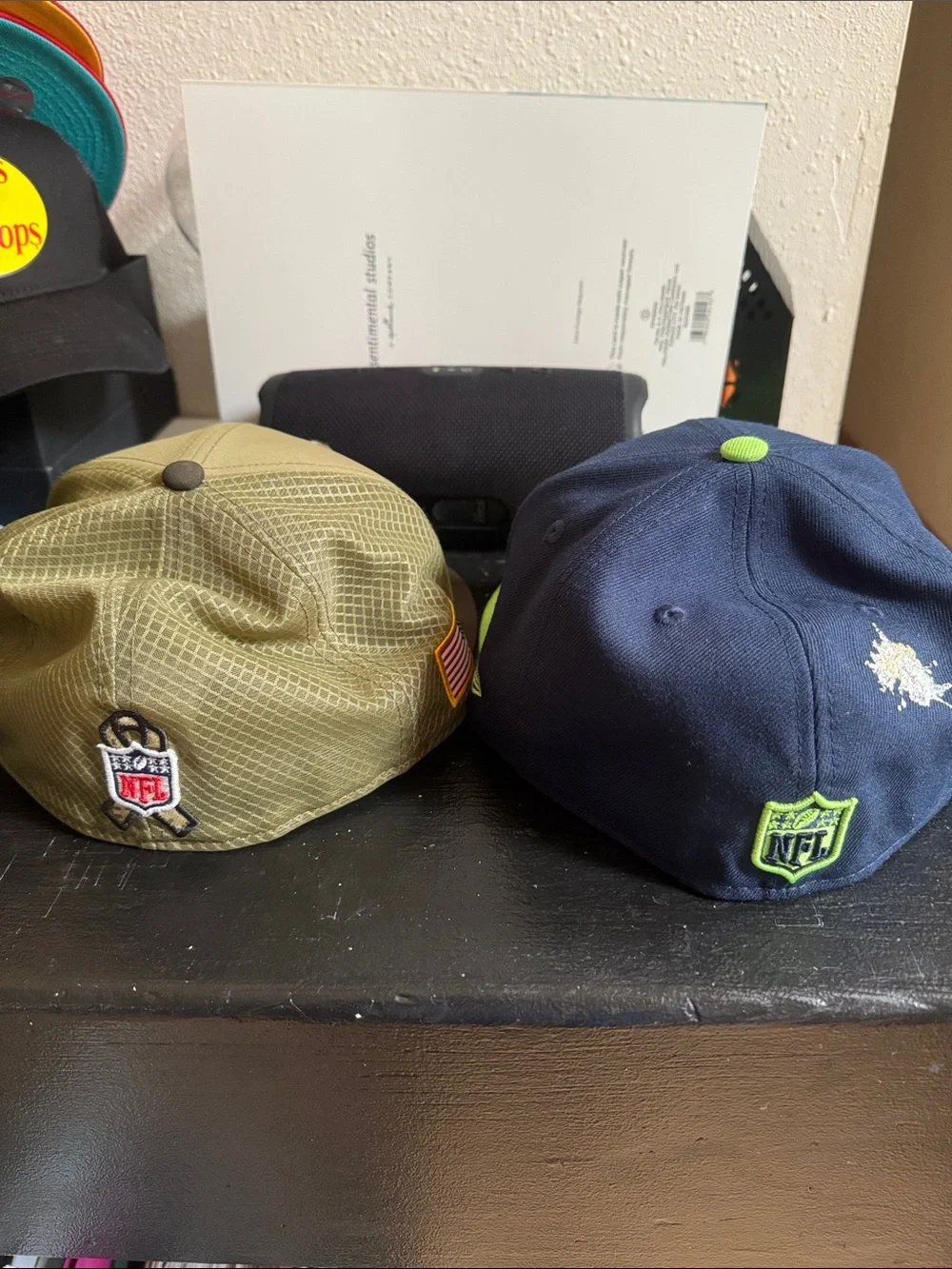 NFL Seattle Seahawks Two-Pack Fitted Caps in Navy, Lime & Olive, Brown